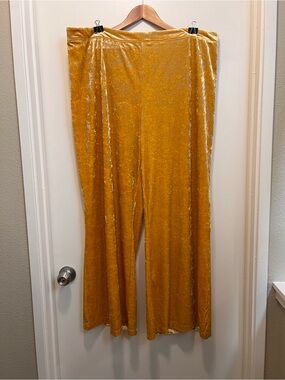 ASHRO Plus Size Golden Mustard Crushed Velvet Palazzo Pants 2X